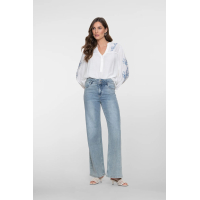 Geisha Blouse Top Embroidered Flowers White