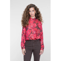 Geisha Blouse Flowers Brown Red
