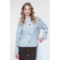 Geisha Pullover Bow Tie Grey Navy
