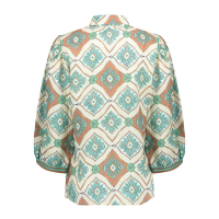 Geisha Blouse Flower Aqua Camel