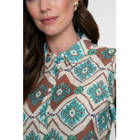 Geisha Blouse Flower Aqua Camel
