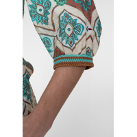 Geisha Blouse Flower Aqua Camel