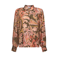 Geisha Blouse Paisley Dark Olive Coral