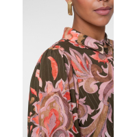 Geisha Blouse Paisley Dark Olive Coral