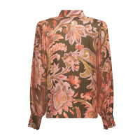 Geisha Blouse Paisley Dark Olive Coral