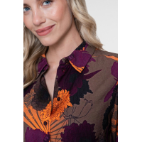 Geisha Blouse Flower Brown Orange
