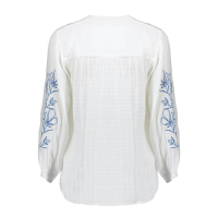 Geisha Blouse Top Embroidered Flowers White