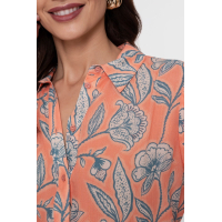 Geisha Blouse Flower Coral Chambray Ecru