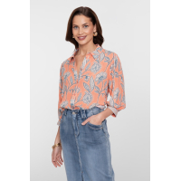 Geisha Blouse Flower Coral Chambray Ecru