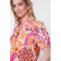 Geisha Blouse Flowers Orange Pink Sand