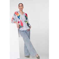 Geisha Blouse Tropical Light Blue Off White