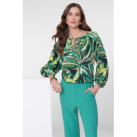 Geisha Blouse Top Jungle Ecru Green