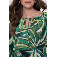 Geisha Blouse Top Jungle Ecru Green