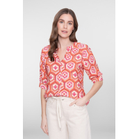 Geisha Blouse Flower Ecru Orange Cassis