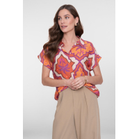 Geisha Blouse Graphic Ecru Mango Purple