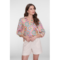 Geisha Blouse Tiles Ecru Pink