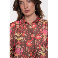 Geisha Blouse Flowers Brown Soft Red