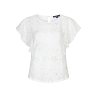 Red Button Top Ajour Ruffle Off White