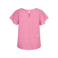 Red Button Top Ajour Ruffle Pink