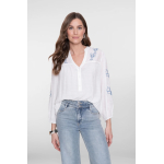 Geisha Blouse Top Embroidered Flowers White
