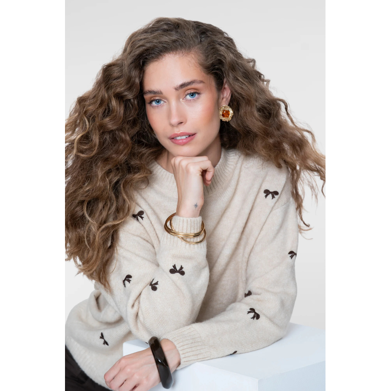 Geisha Pullover Bow Tie Sand Dark Brown