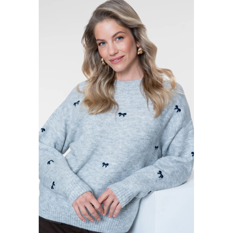 Geisha Pullover Bow Tie Grey Navy