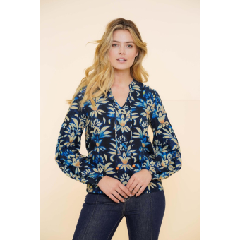 Geisha Top Flower Navy Apricot