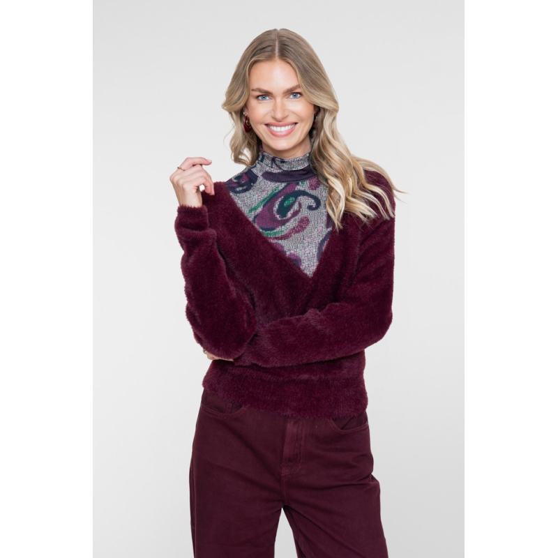 Geisha Trui Hairy Burgundy