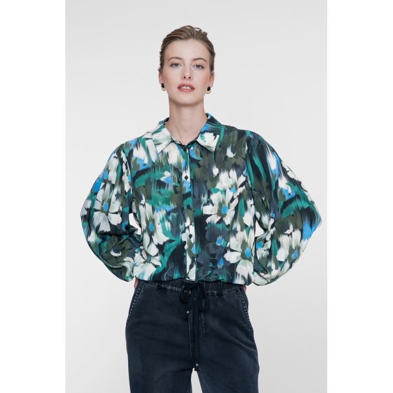 Geisha Blouse Flower Green Blue