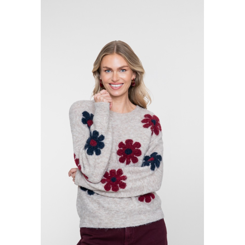 Geisha Pullover Flowers Sand Navy
