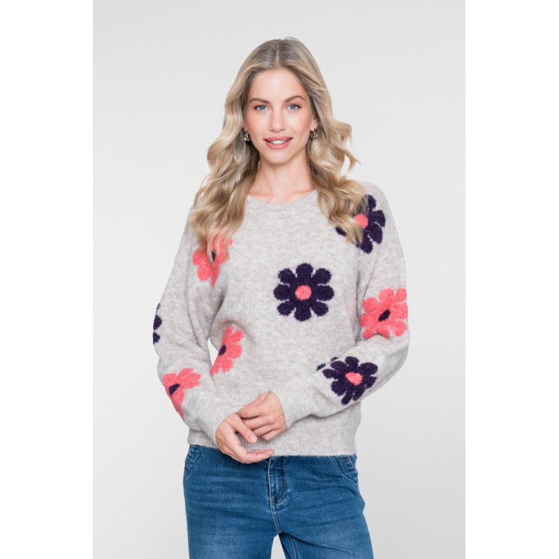 Geisha Pullover Flowers Sand Pink Purple