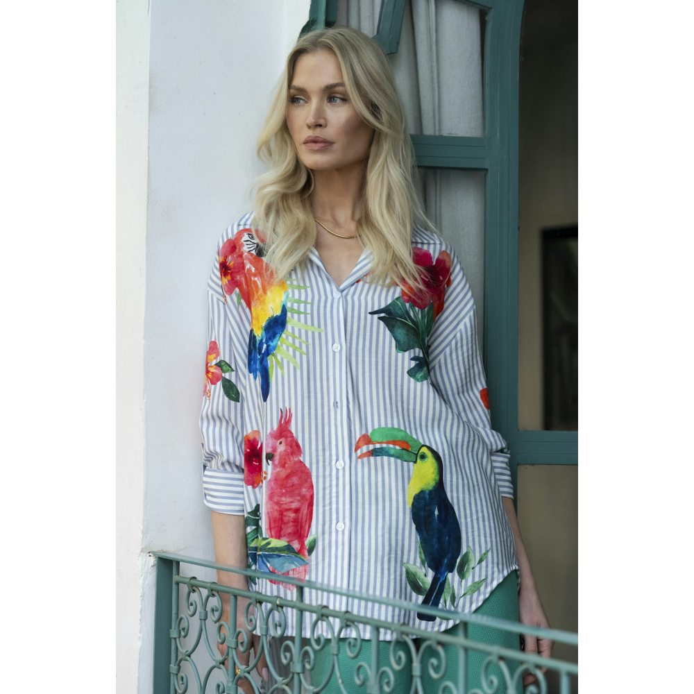 Geisha Blouse Tropical Light Blue Off White