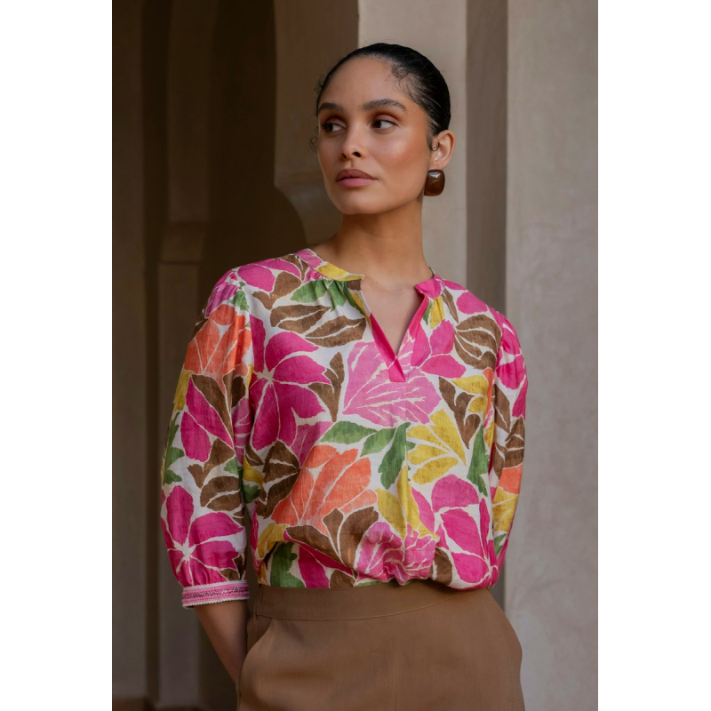 Geisha Blouse Top Ecru Pink