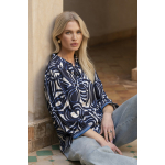 Geisha Blouse Flower Ecru Navy