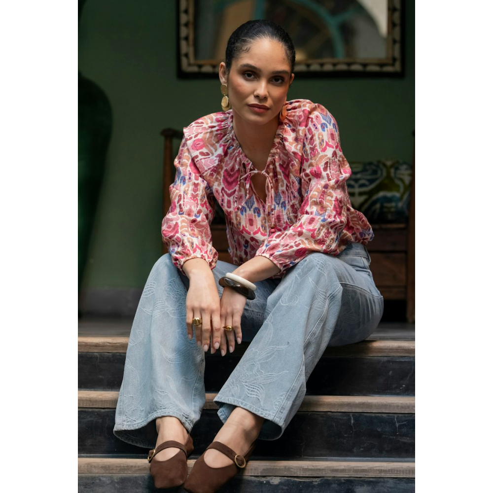 Geisha Blouse Top Pink Cherry Red