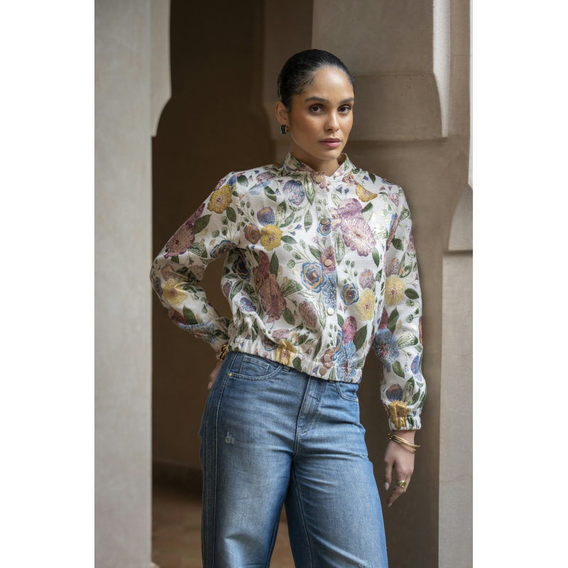 Geisha Bomber Jasje Leaves Sand Green Gold