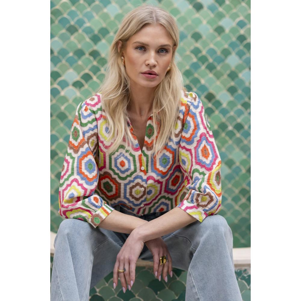 Geisha Blouse Tiles Ecru Pink