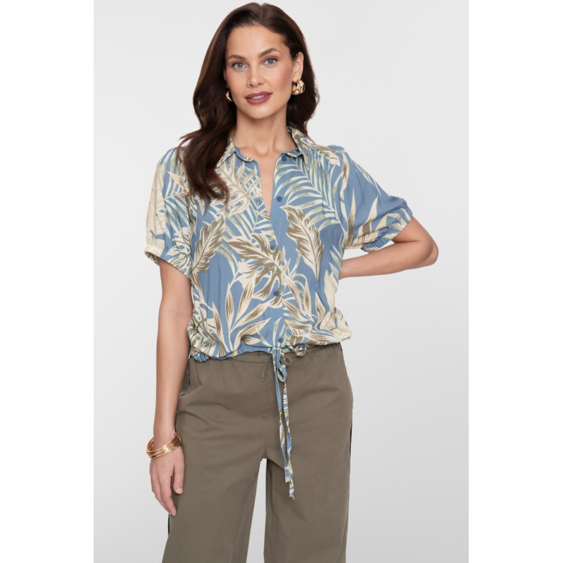 Geisha Blouse Leaf Olive Chambray