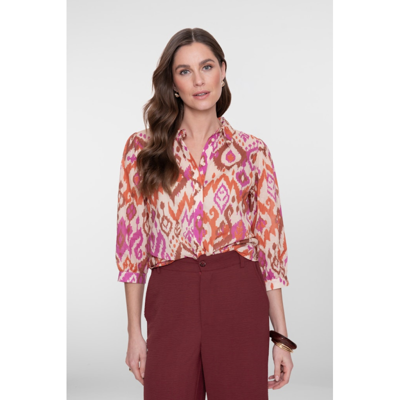 Geisha Blouse Ikat Ecru Brown Cassis