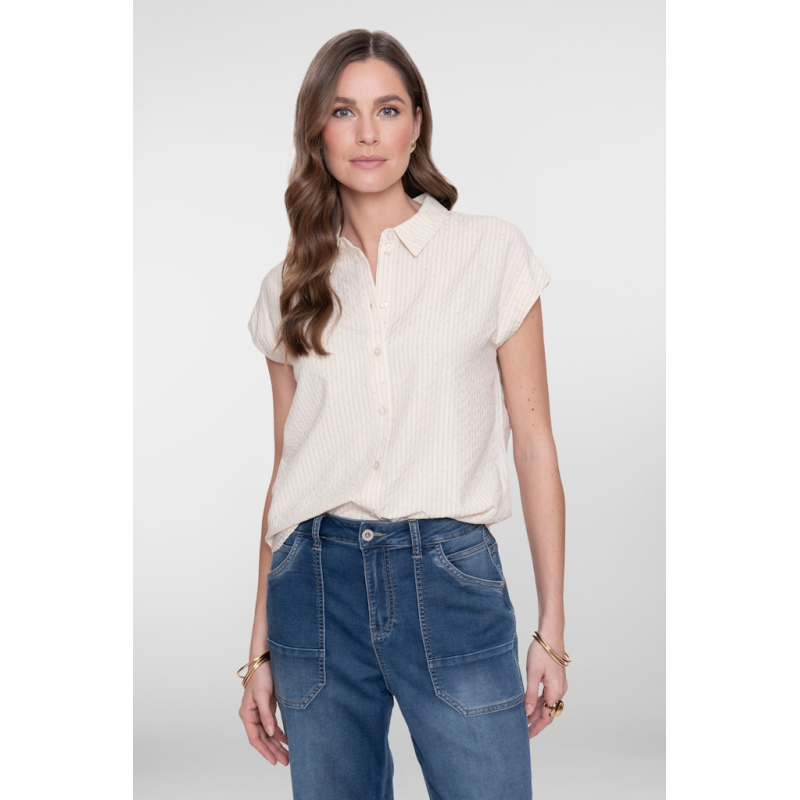 Geisha Blouse Rhinestones Stripe Sand