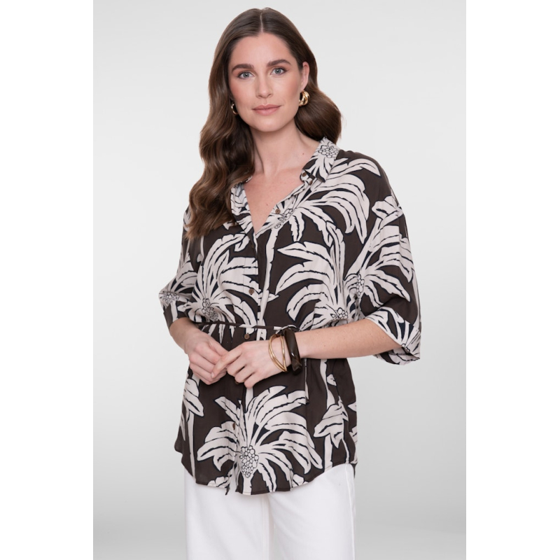Geisha Blouse Palm Brown Off White