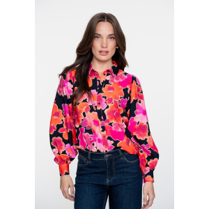 Geisha Blouse Flowers Pink Black