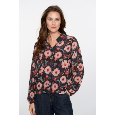Geisha Blouse Flowers Blue Pink