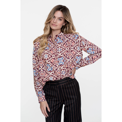 Geisha Blouse Ikat Burgundy Blue Orange