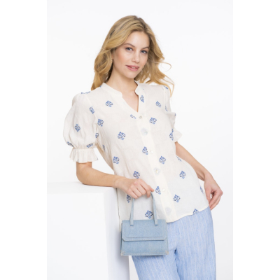 Geisha Blouse Off White Blue Geisha Blouse Off White Blue