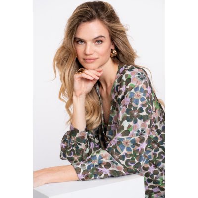 Geisha Blouse Flowers Lila Green