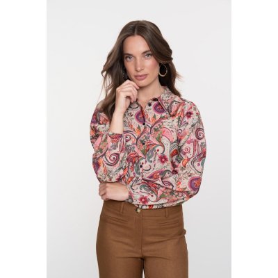 Geisha Blouse Flowers Beige Soft Pink