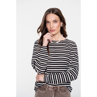 Geisha Top Ajour Striped Black Off White