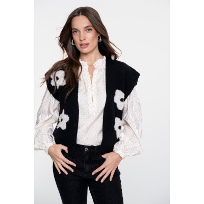 Geisha Gilet Vestje Flowers Black Off White