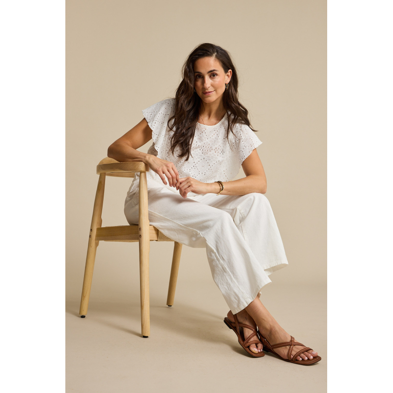 Red Button Top Ajour Ruffle Off White